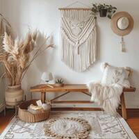 Cozy Bohemian Interior with Macrame Wall Hanging photo
