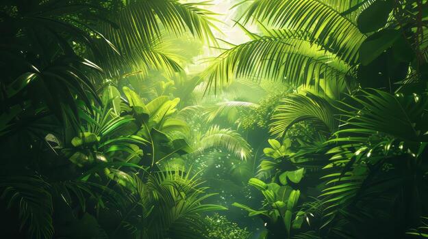 Conceptual depiction of lush jungle canopy. photo