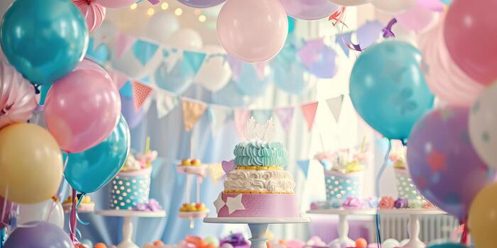Decorative party setup featuring balloons photo