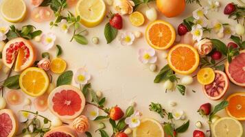 Creative spring fruit composition with room for your unique message or design photo