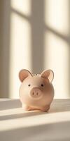 Minimalist Piggy Bank on Sunlit Surface with Soft Shadows in a Bright Room photo