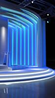 Modern Illuminated Stage with Blue Neon Lights and Sleek Design photo