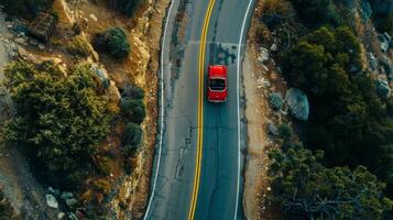High angle view capturing the adventure of a road trip from above photo