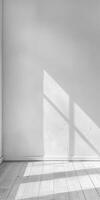 Plain white wall providing a straightforward and pristine canvas for photography. photo