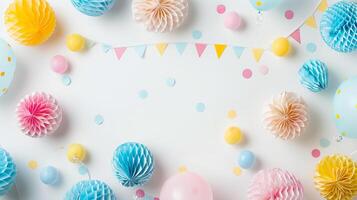 A colorful background with a bunch of paper lanterns and balloons photo