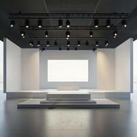 Modern Minimalist Stage Setup with Lighting and Large Screen for Events photo