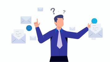 Confused Businessman Sorting Emails and Contacts in Modern Illustration vector