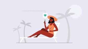 Umbrella and sun lounger on the beach and a palm tree vector