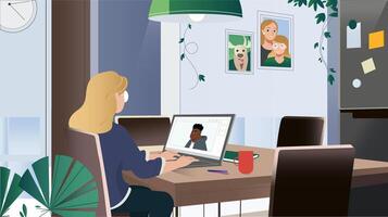 Woman Working on Digital Design in Cozy Workspace vector