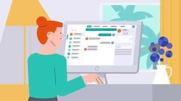 Freelancer person working on computer at home vector
