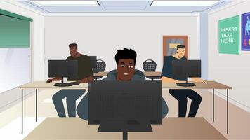 Modern Office Environment with Diverse Team Working on Computers in a Bright Room vector