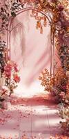 Elegant Floral Backdrop with Pink Roses and Greenery for Weddings photo