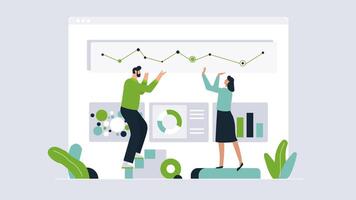 Team Collaboration with Data Analytics and Growth Chart Illustration vector