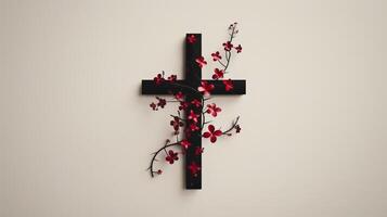 Clean and minimalist design of the cross with minimalist floral elements photo