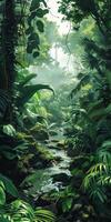Creative depiction of lush rainforest ecosystem. photo
