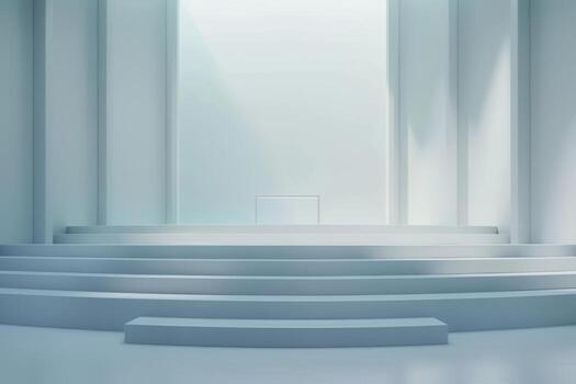 Minimalist White Interior with Soft Lighting and Geometric Architectural Design photo