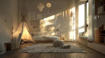 silueta para niños habitación con suave, sereno Encendiendo. foto