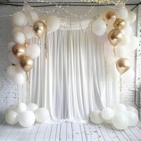 Colorful Party Balloons and Confetti in Celebration Atmosphere with Golden photo