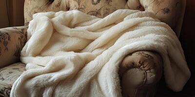 A white blanket is draped over a couch photo