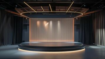 Streamlined display stage design against a clean and simple background photo