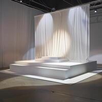 Streamlined display stage layout against a white backdrop photo