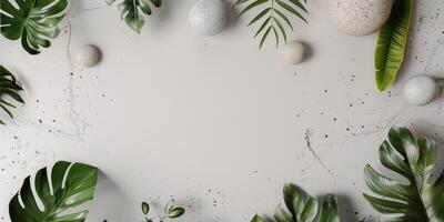 Minimalistic Background with Green Tropical Leaves photo