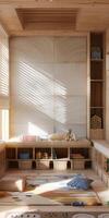 para niños habitación con grande, blanco secciones. foto