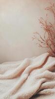 Cozy Beige Textured Blanket with Dried Flowers on Neutral Background photo