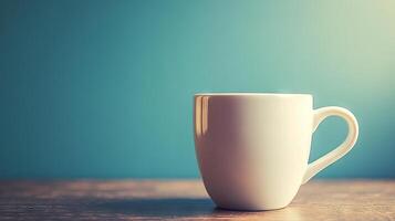 Minimalist White Coffee Mug on Wooden Table photo
