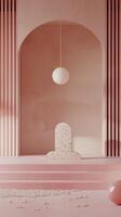 Modern Minimalist Interior with Pink Tones and Geometric Shapes photo