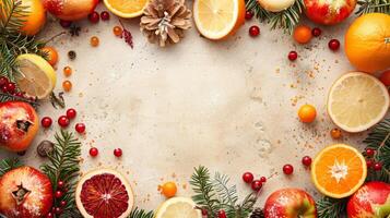 Welcoming winter fruit layout with space for logo or message photo