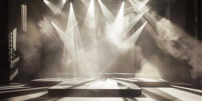 Mesmerizing interplay of light and shadow on a silhouette of a display stage. photo