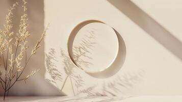 Minimalist Wall Art with Natural Shadows and Dried Plants in Soft Sunlight photo