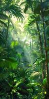 Rainforest scenery with lush, green vegetation. photo