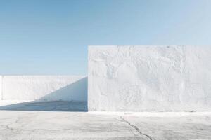 Simple white wall offering a versatile and pristine background for photography. photo
