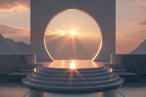 Stunning Sunset Through Circular Portal with Mountain View photo