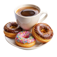 Coffee and Donuts on a Wooden Table png