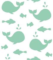Seamless pattern of doodle fish and whale vector