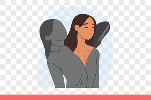 Girl with mental health problems is breaking out of old shell, symbolizing destruction personality vector