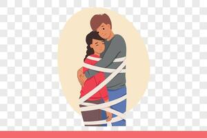 Problem of toxic relationships at man and woman tied with ropes who have become victims of marriage vector