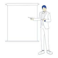 cartoon illustration of a man explaining something in front of a projector screen vector
