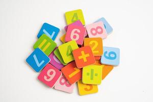 Math number colorful on white background, education study mathematics learning teach. photo