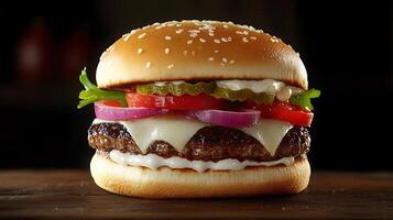Savor a Fresh Burger with Tomatoes, Onions, and Lettuce photo