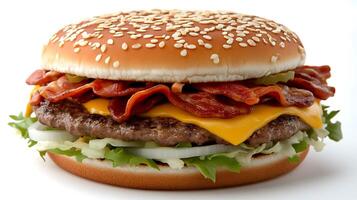 Indulge in a Fresh Burger with Crisp Lettuce, Tomatoes, and Onions photo