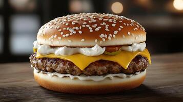 Indulge in a Delicious Burger with Tomatoes, Onions, and Lettuce photo