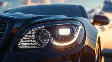 Stunning luxury car headlight design with perfect copy space for branding needs photo