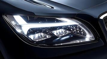 A striking luxury car headlight close-up with clear, open copy space for text photo