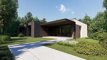 Modern Real Estate Property Highlighted with Striking Detail in High-Definition Photography photo