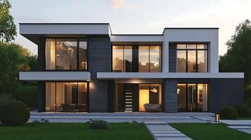 High-Resolution Photography Featuring a Stylish and Modern Duplex Residence photo