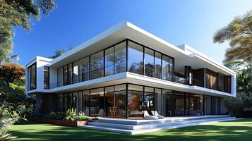 High-Definition Architectural Showcase of a Sleek Modern Duplex Design photo